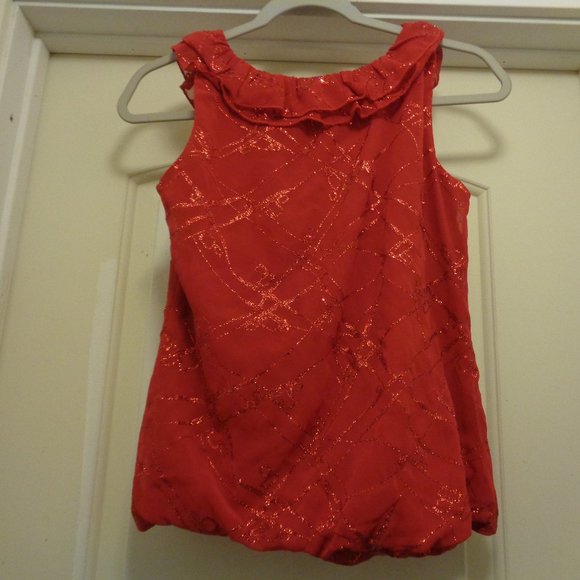 BRIGHT RED SHINE THREADS RUFFLES GATHERED TOP BY DRESSBARN PS - Picture 4 of 8